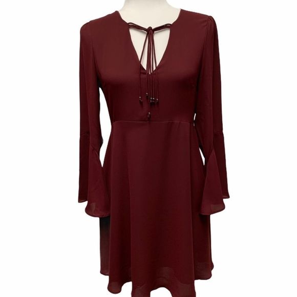 SAM EDELMAN NWT Bell Sleeve A-Line Dress Burgundy Red 4 - Picture 3 of 14